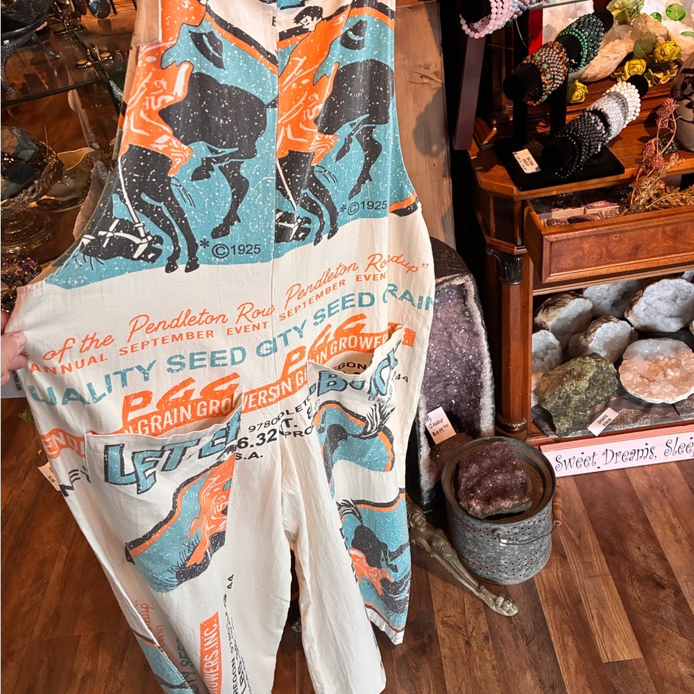 Graphic Print Jumpsuit in Cream, Teal & Orange - Picture 3 of 3